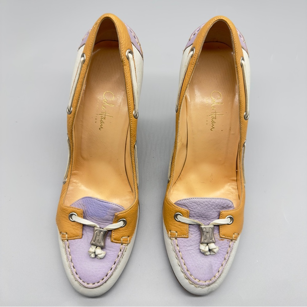 👉 Haan Collection Multi-Color Leather Boat-Shoe Inspired Pumps - Size 8.5B